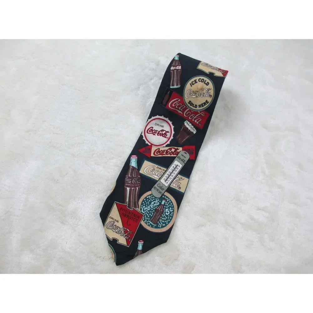 VINTAGE Coca‎ Cola Neck Tie Mens Blue Drink Soda Silk VanHuesen USA Casual